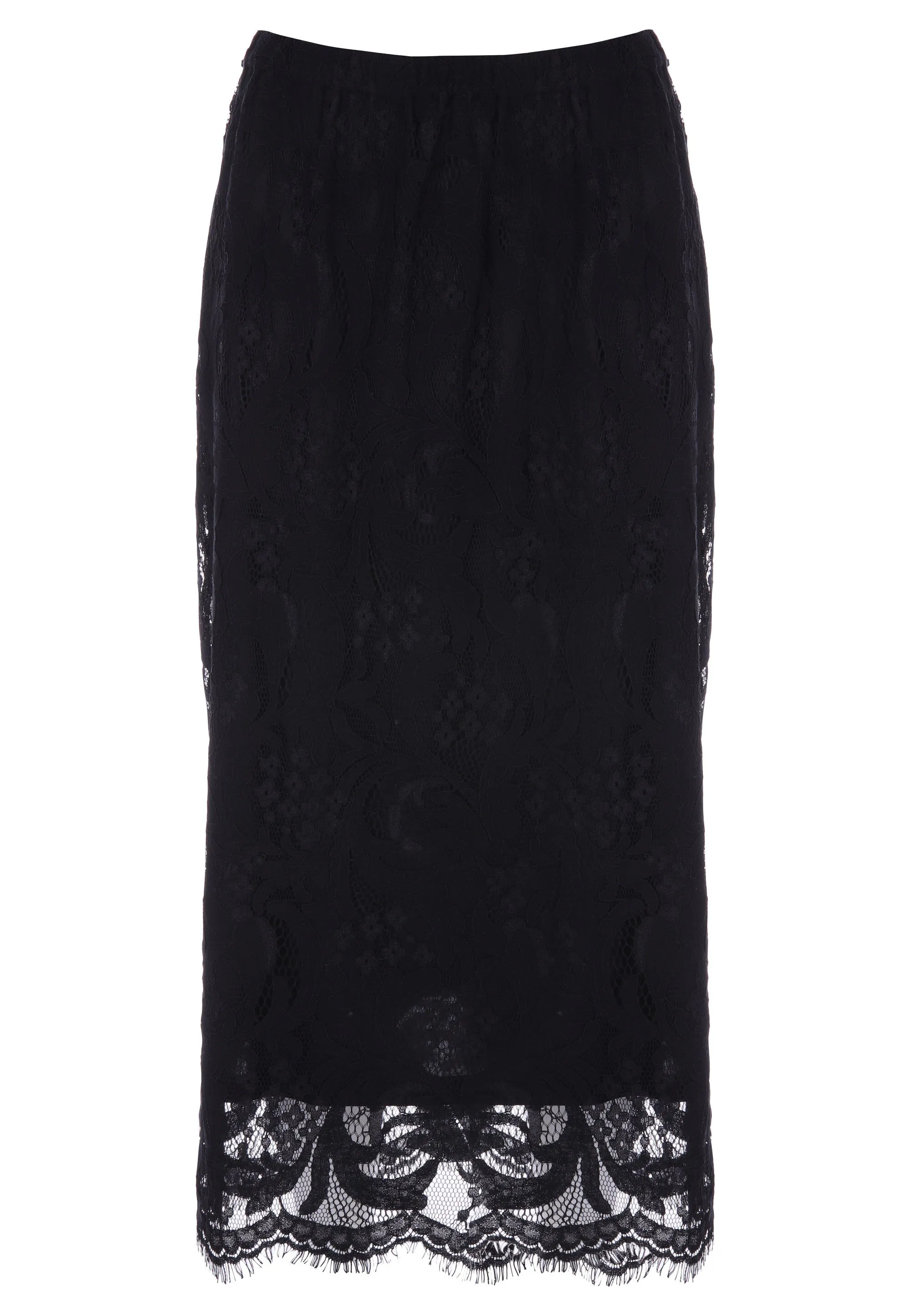 Womens Black Lace Midi Skirt