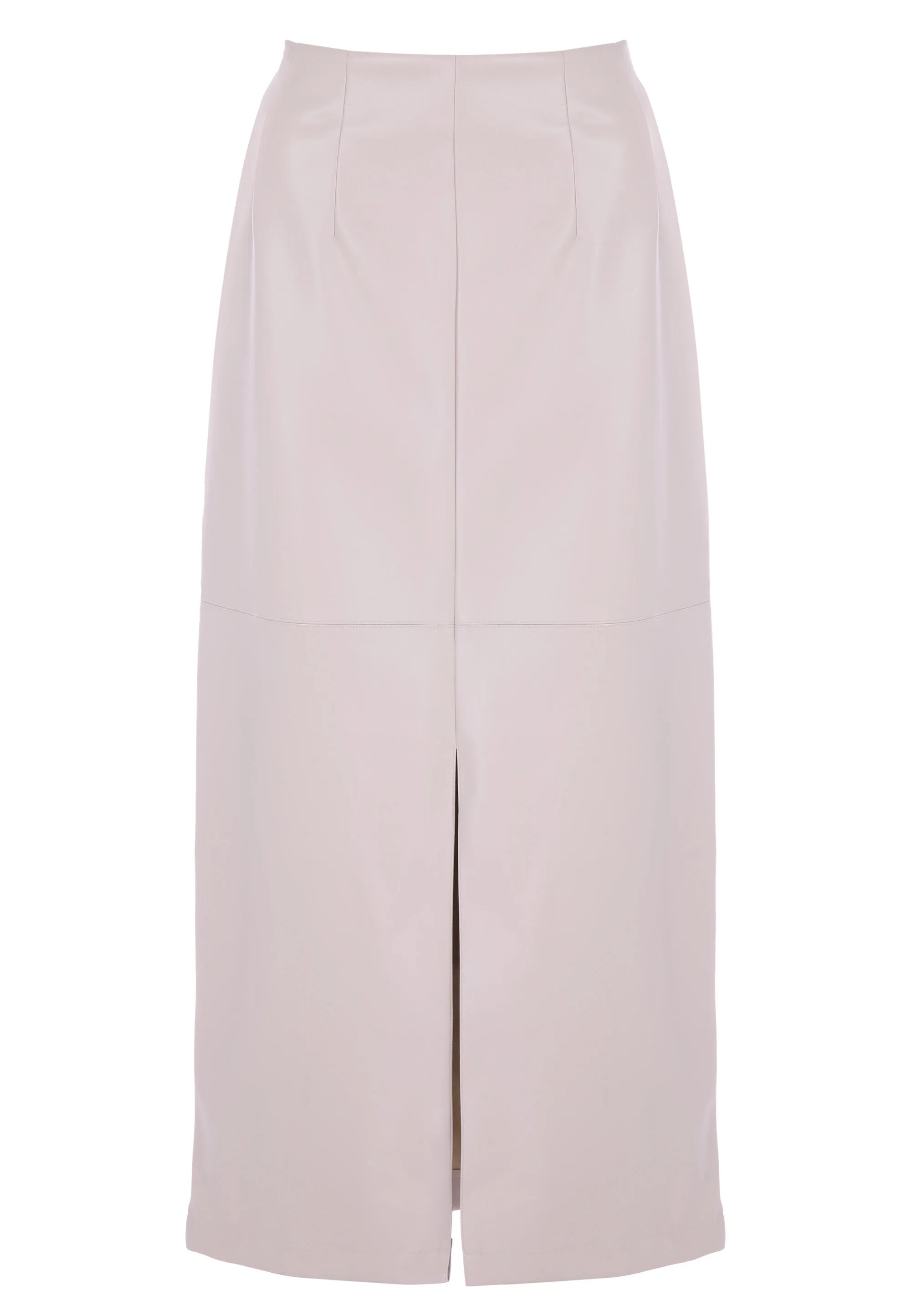 Womens Cream Plain PU Midi Split Skirt