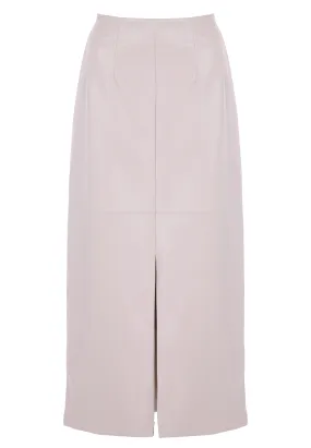 Womens Cream Plain PU Midi Split Skirt