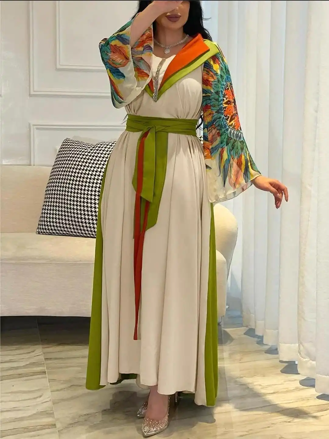 Women's Fashion Printed Abaya Kaftan Dress 2XL S5017946