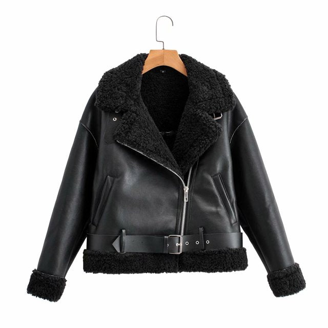 Womens Faux Shearling Motorcycle Warm Black Burgundy Jackets