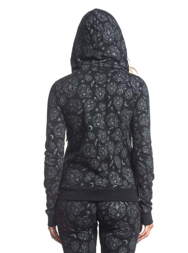 Women's Flocked Skull Zip Hoodie