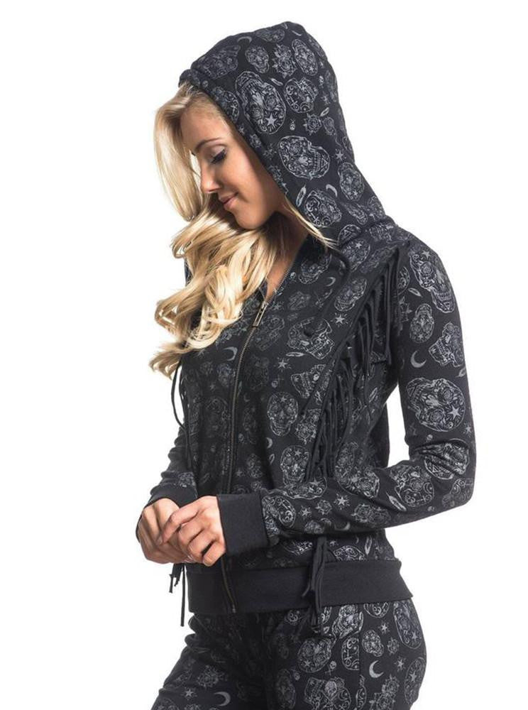 Women's Flocked Skull Zip Hoodie