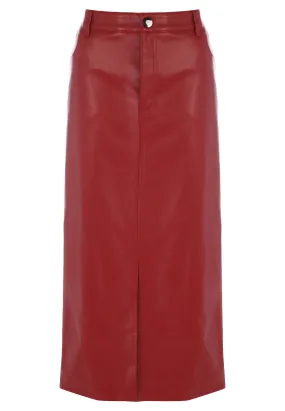 Womens Red Plain PU Midi Skirt