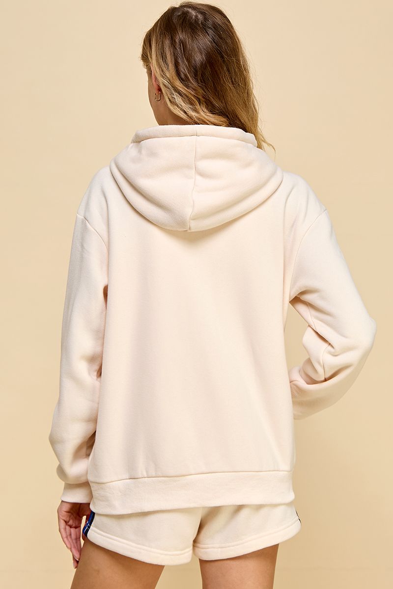 Zipper Front Sweater Hoodie Featuring Multi-Color Striped Detailed Front