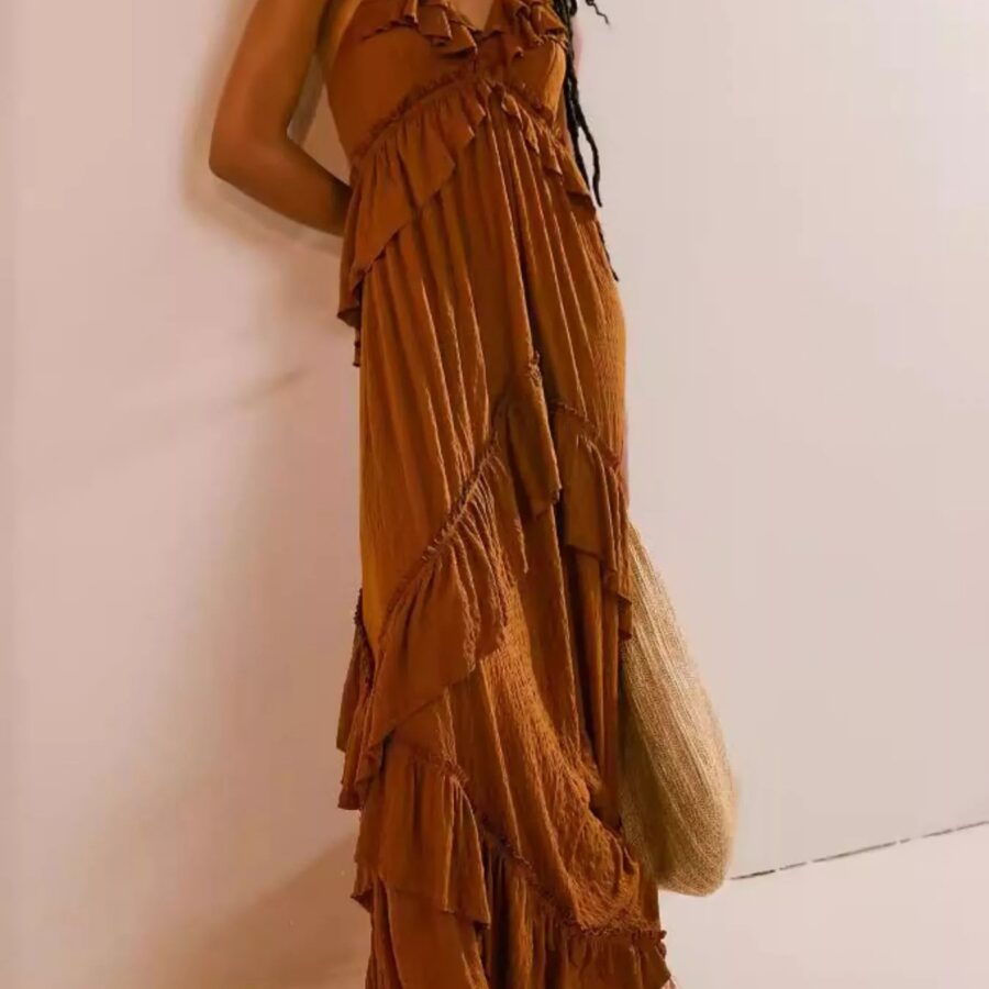 Ruffled Halter Neck Maxi Dress