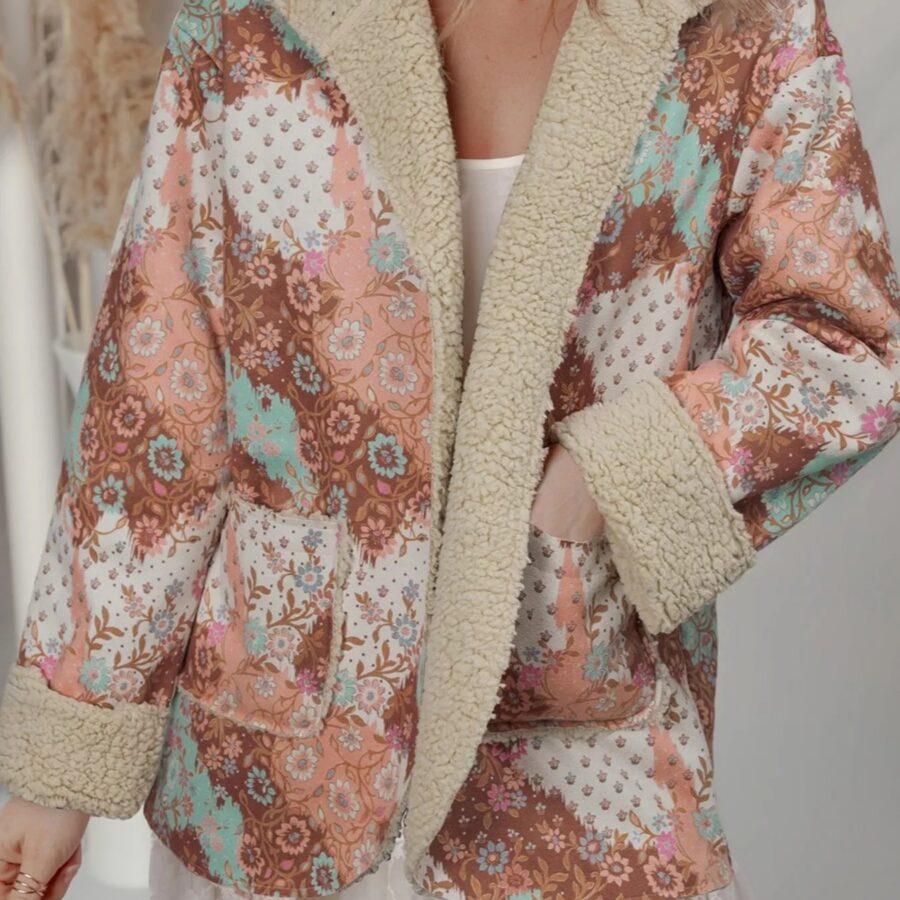 Floral Sherpa-Lined Hooded Jacket