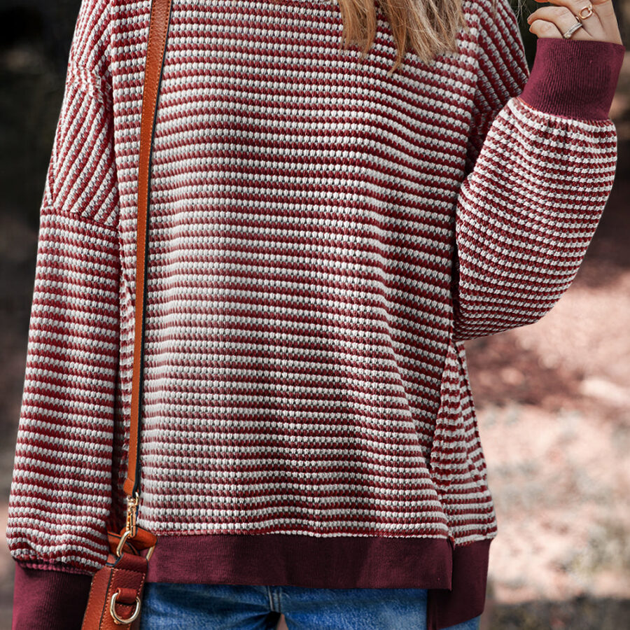 Red Stripe Colorblock Knit Pullover