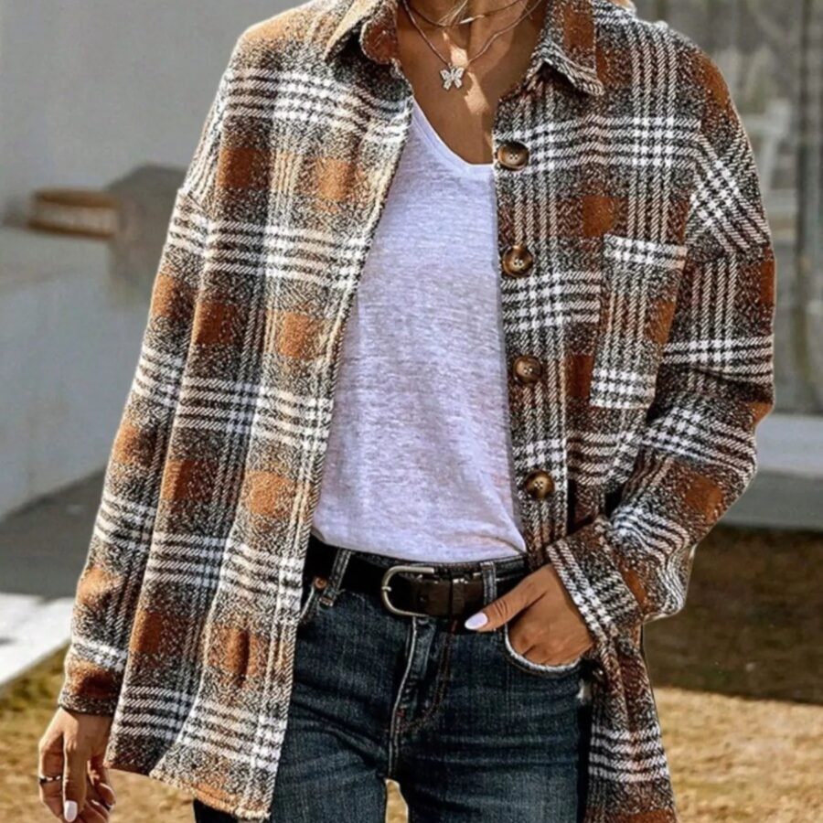 Caramel Plaid Button-Up Shacket