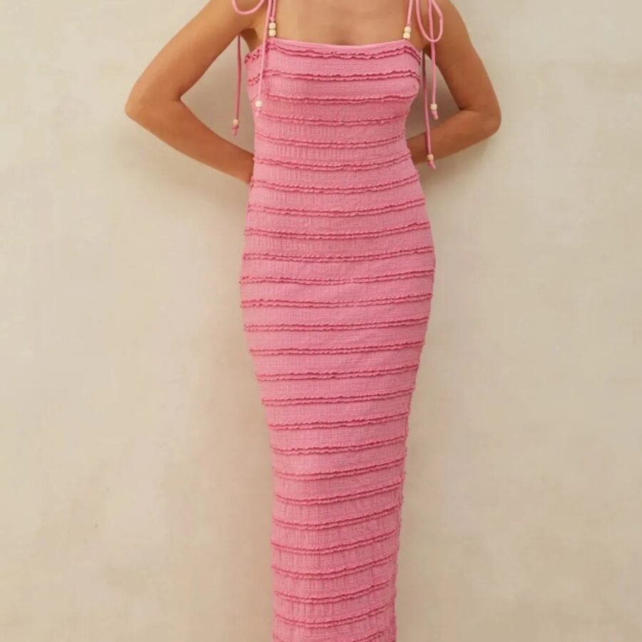Frill Tie-Shoulder Maxi Dress
