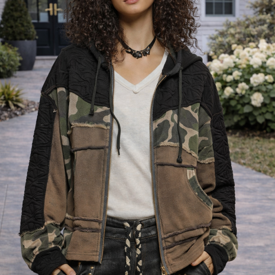 Quilted Knit Terry Hooded Jacket