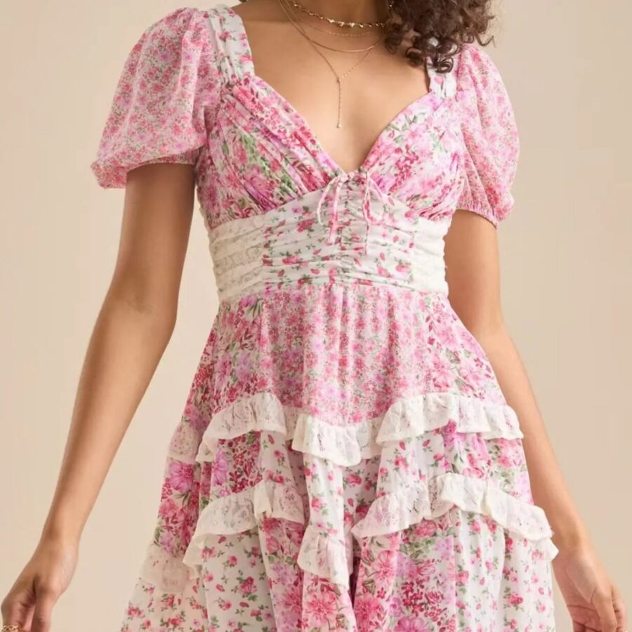 Floral Puff Sleeve Tiered Mini Dress